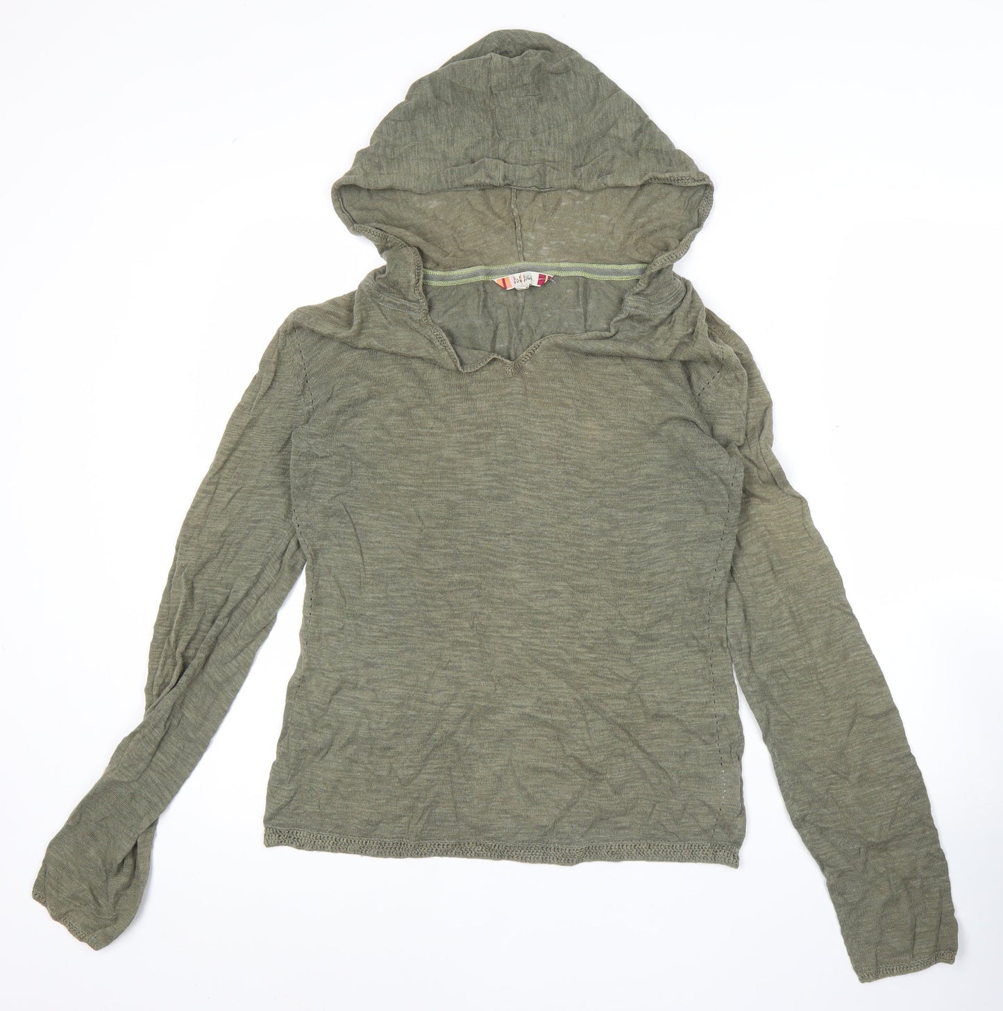 Fat Face Womens Green Pullover Hoodie Jumper Size 12 Linen Cotton