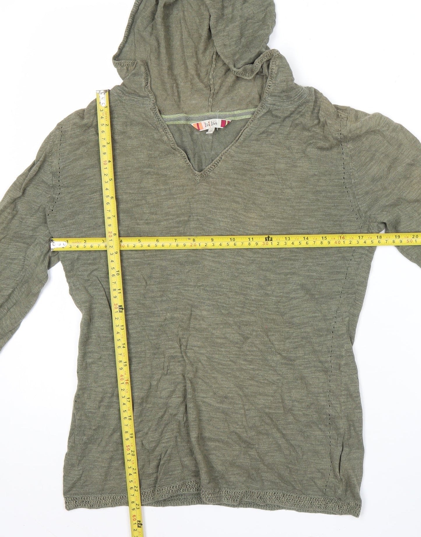 Fat Face Womens Green Pullover Hoodie Jumper Size 12 Linen Cotton
