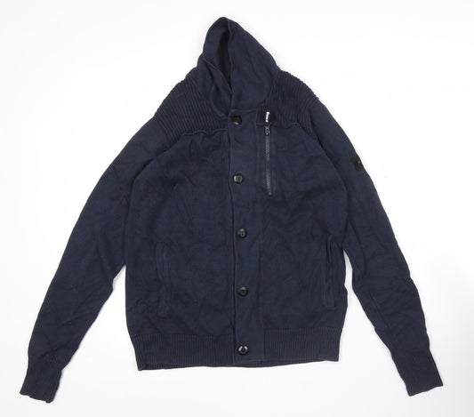 Bench Men’s Blue Hooded Cotton Cardigan Jumper Size L
