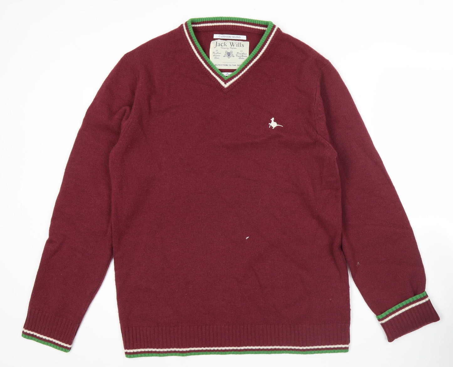 Jack Wills Mens Red Wool Cashmere V-Neck Jumper Size L
