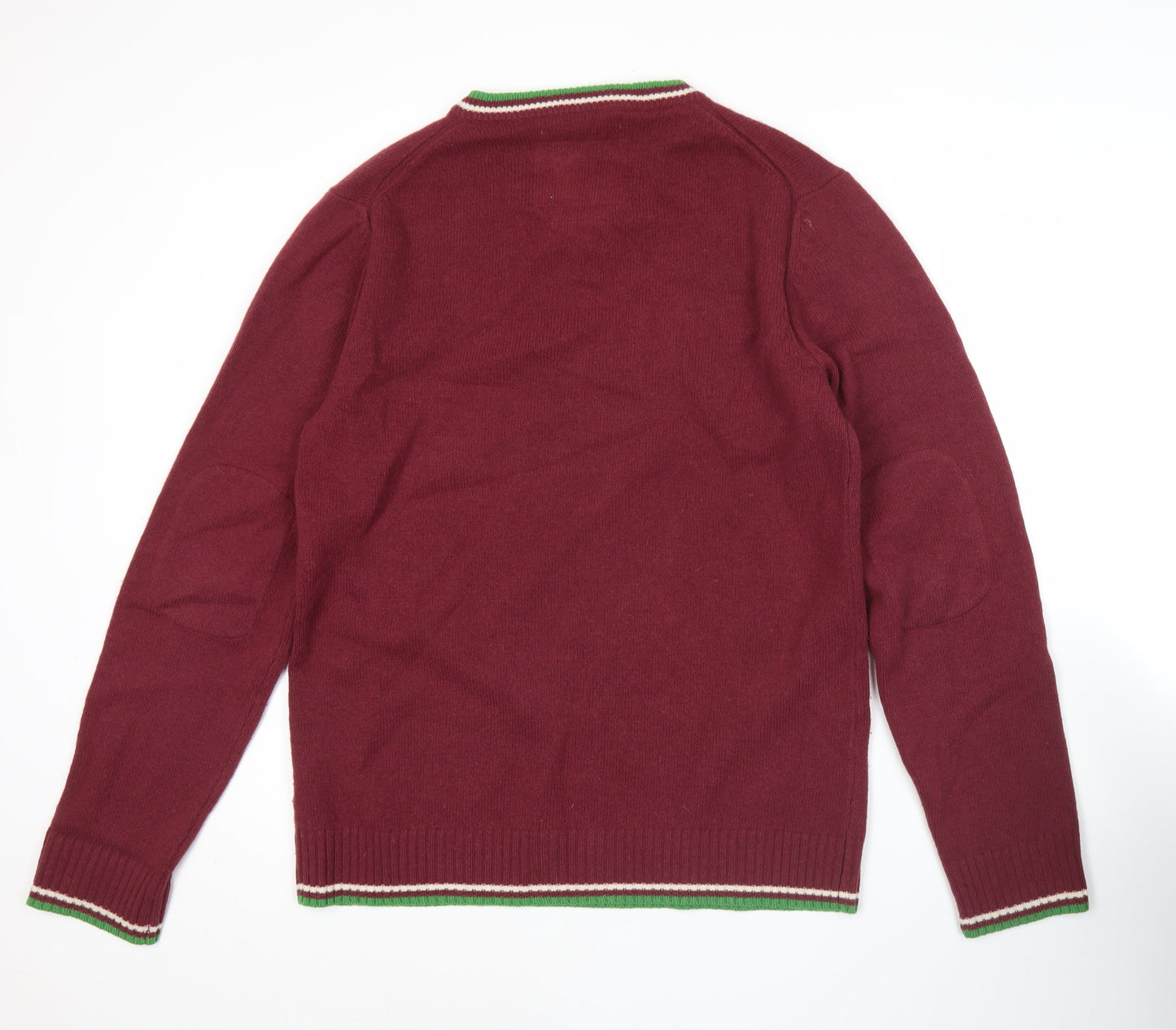 Jack Wills Mens Red Wool Cashmere V-Neck Jumper Size L
