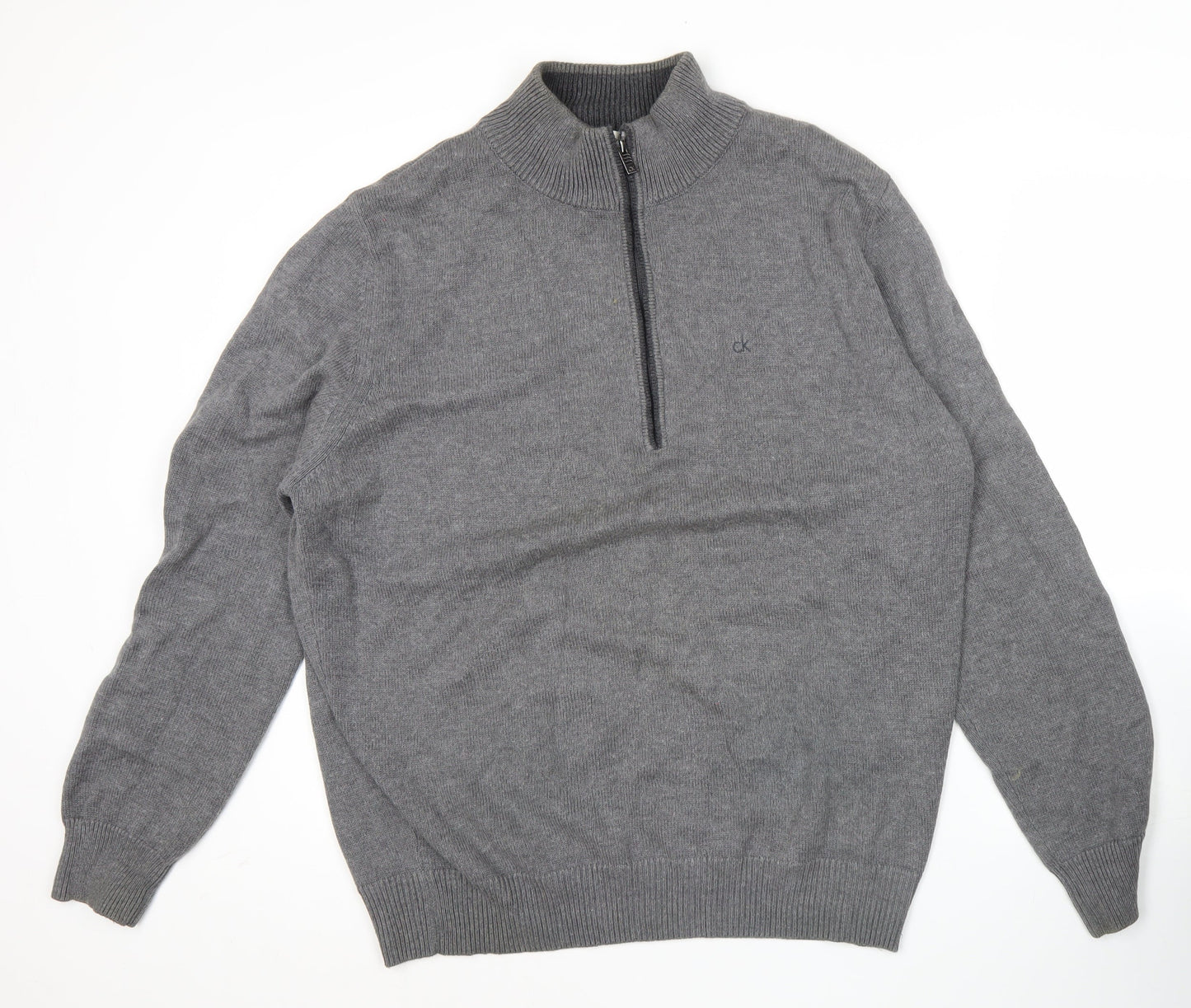 Calvin Klein Mens XL Grey Half Zip Mock Neck Jumper Golf Knit