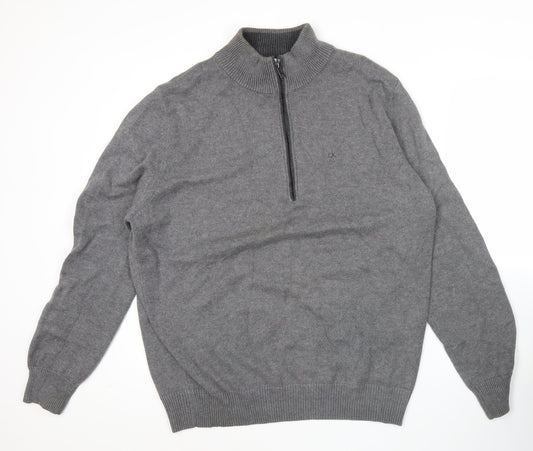 Calvin Klein Mens XL Grey Half Zip Mock Neck Jumper Golf Knit