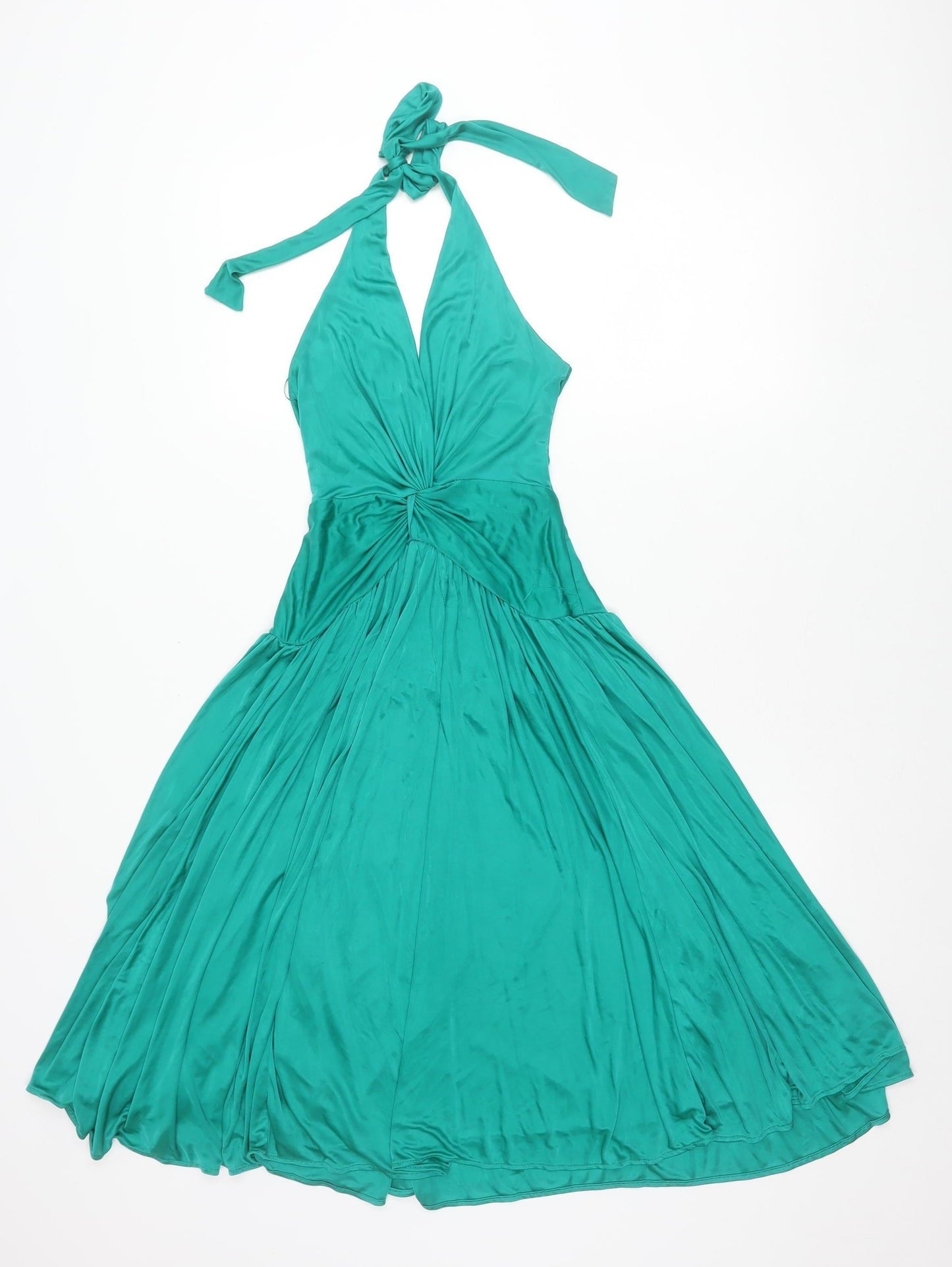 MNG Women’s Green Halter A-Line Midi Party Dress XS
