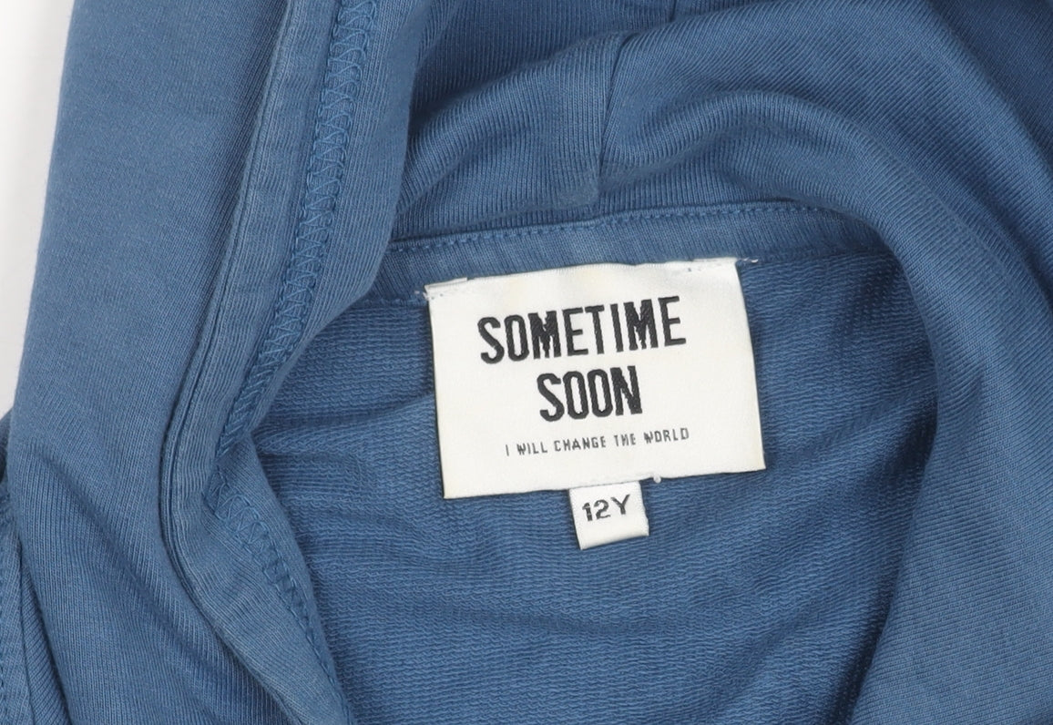 Sometime Soon Boys Blue Pullover Hoodie 12 Years Long Sleeve Cotton