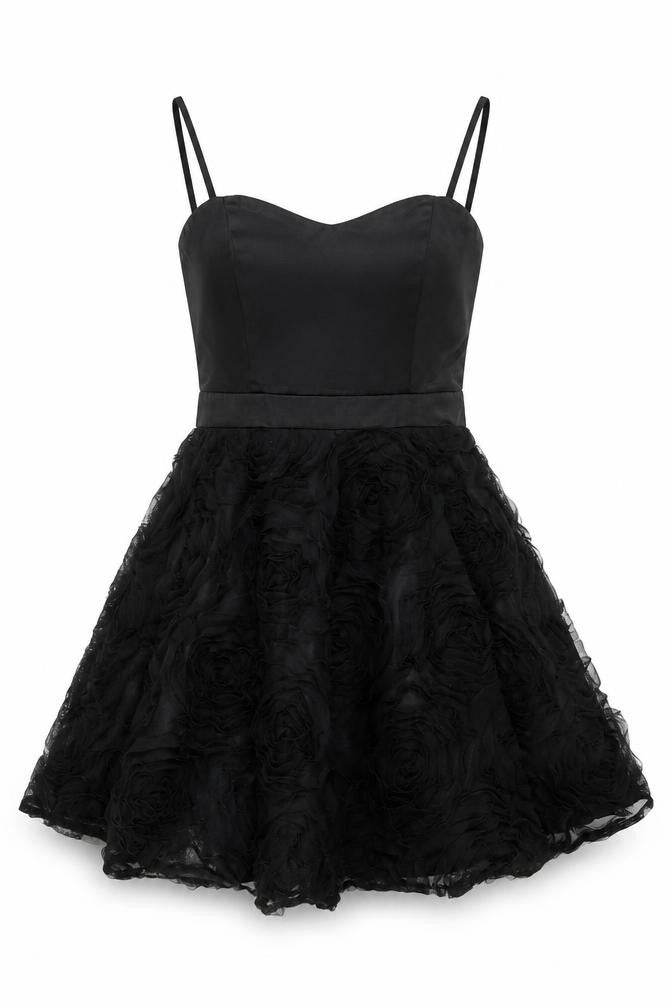 Front view of Be Beau Women’s Black Fit & Flare Party Dress, size UK 10