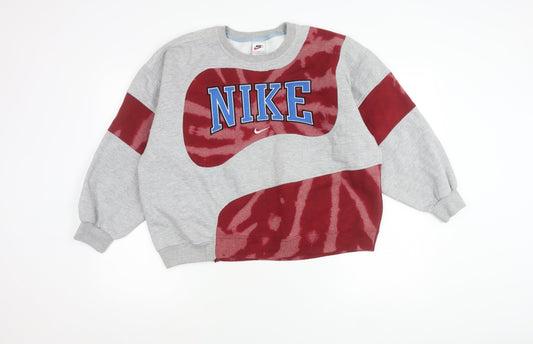 Nike Mens Grey Red Graphic Logo Sweatshirt L Pullover Retro Sports