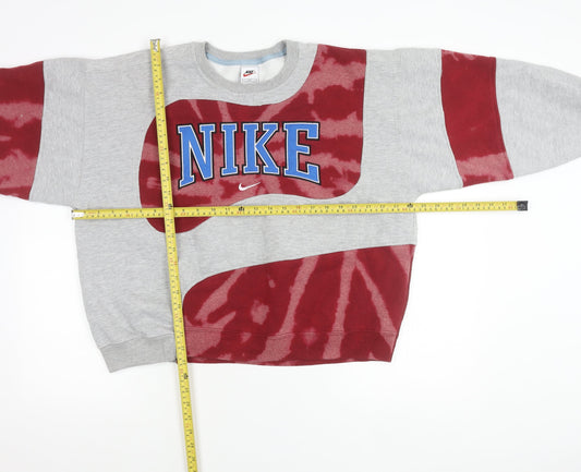 Nike Mens Grey Red Graphic Logo Sweatshirt L Pullover Retro Sports