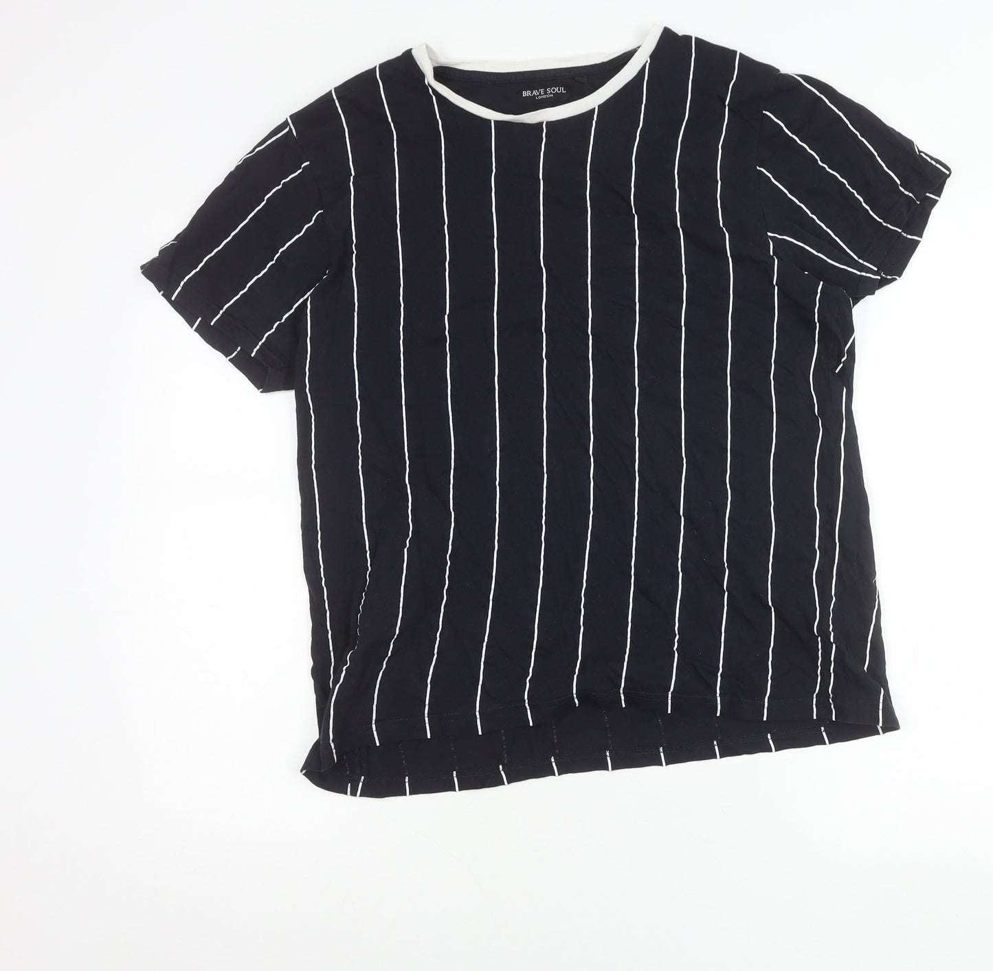 Brave Soul Womens Black Striped Cotton T-Shirt Size L