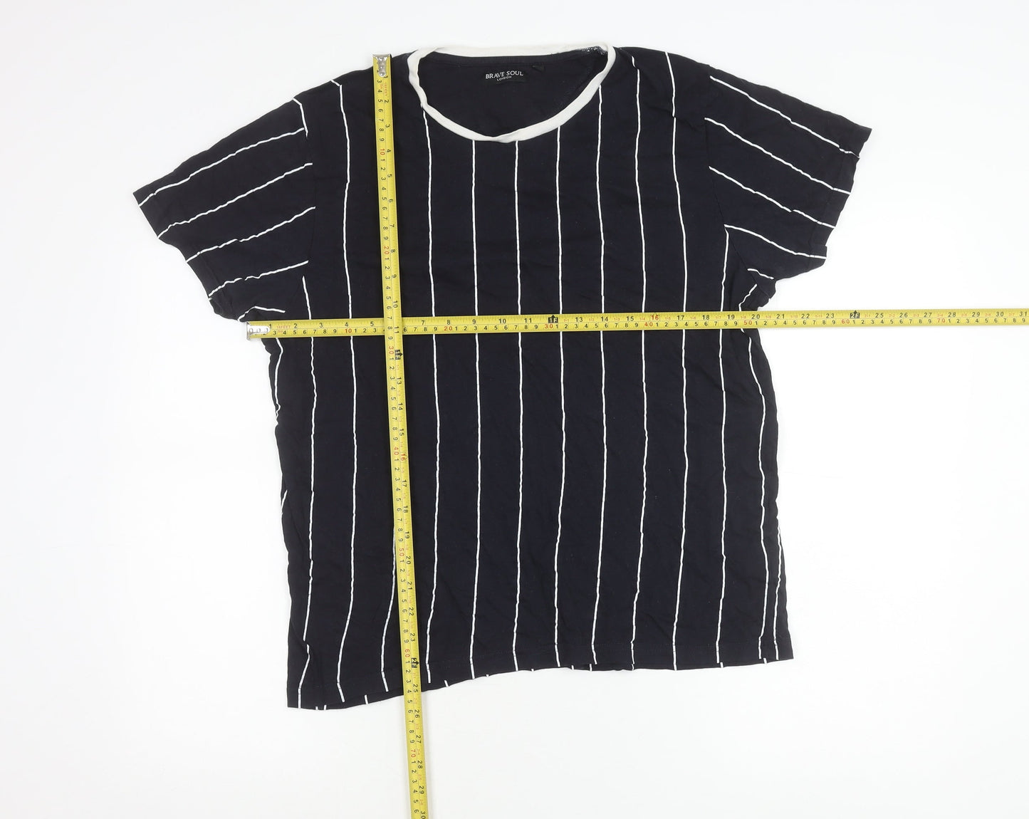 Brave Soul Womens Black Striped Cotton T-Shirt Size L