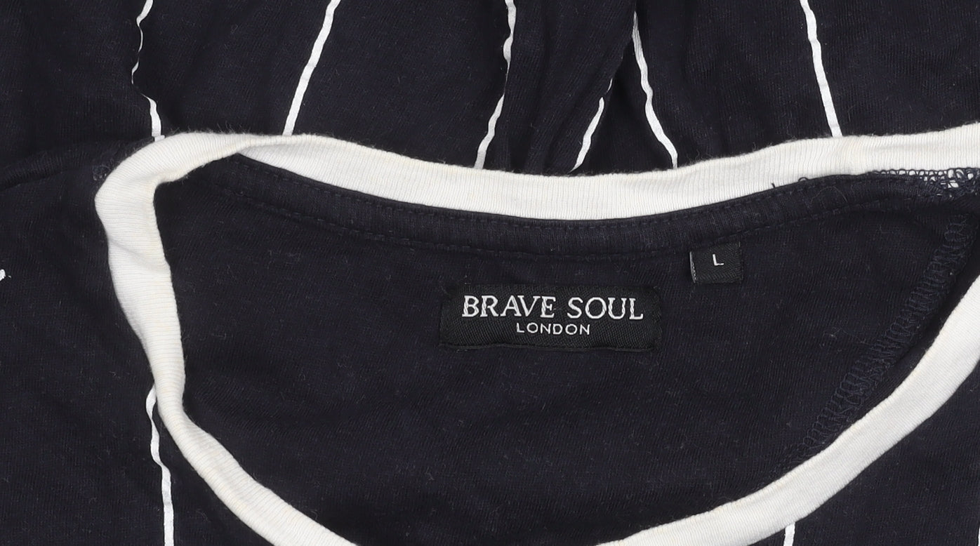 Brave Soul Womens Black Striped Cotton T-Shirt Size L