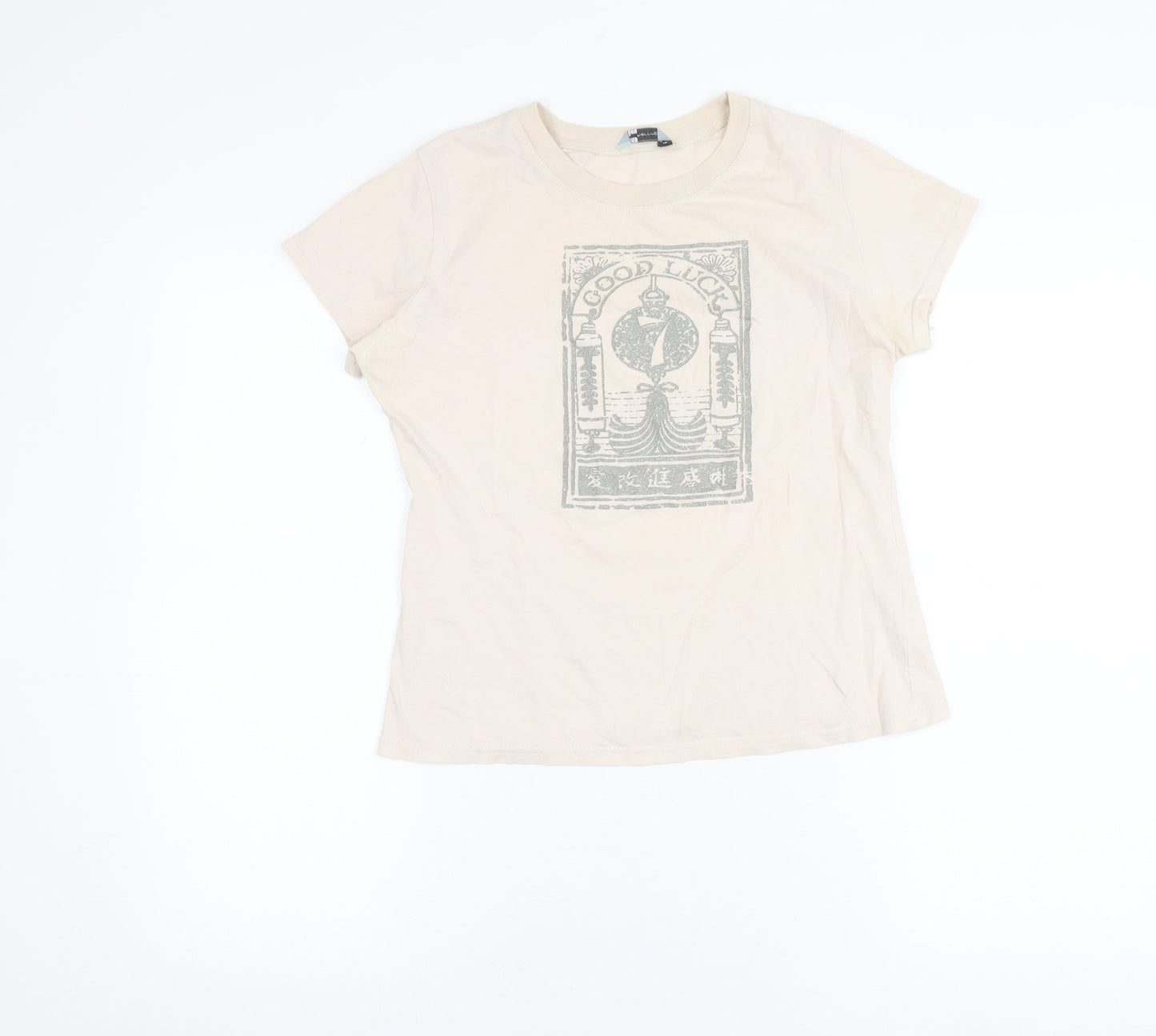 Red Herring Womens Beige Cotton Glitter Print T-Shirt Size 12