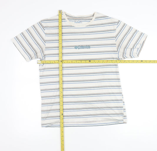 Columbia Men’s Beige Striped Cotton T-Shirt Size M Logo Tee