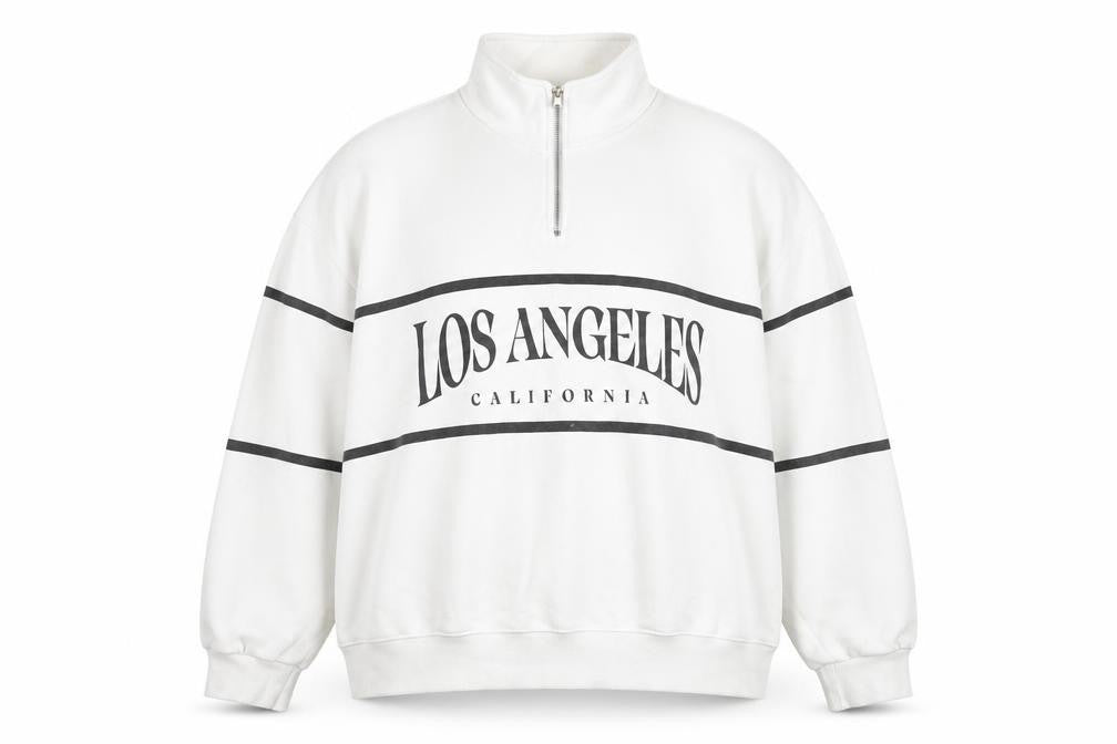 Pull&Bear Unisex White XL Los Angeles 1/4 Zip Sweatshirt