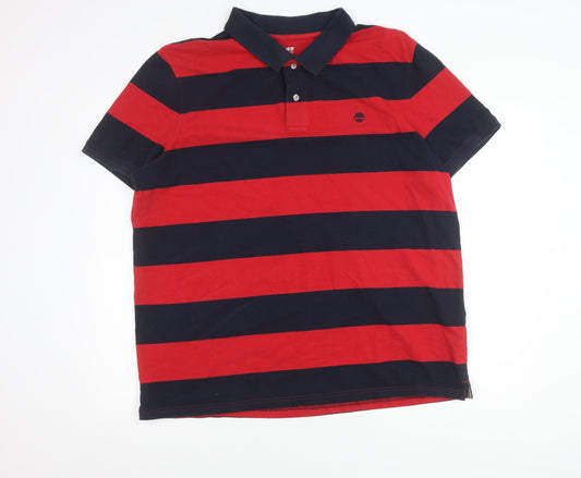 Timberland Men’s Red Blue Striped 3XL Polo Shirt Casual Cotton