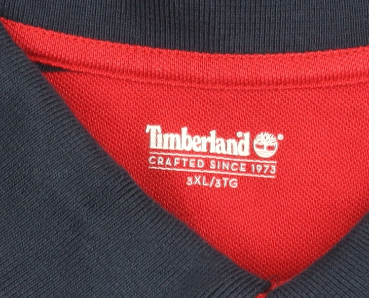 Timberland Men’s Red Blue Striped 3XL Polo Shirt Casual Cotton