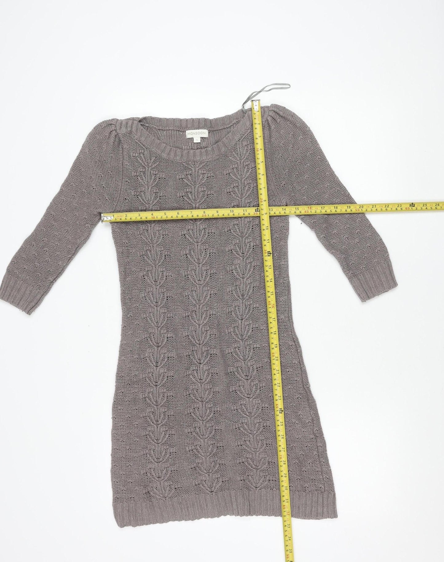 Monsoon Women Grey Knit Tunic Jumper Size S Scoop Neck Long Sleeve