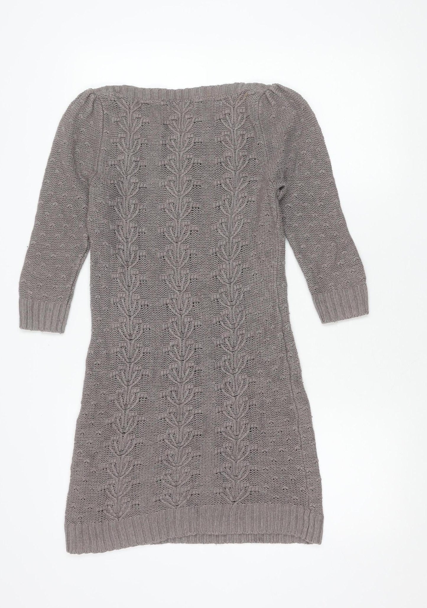 Monsoon Women Grey Knit Tunic Jumper Size S Scoop Neck Long Sleeve