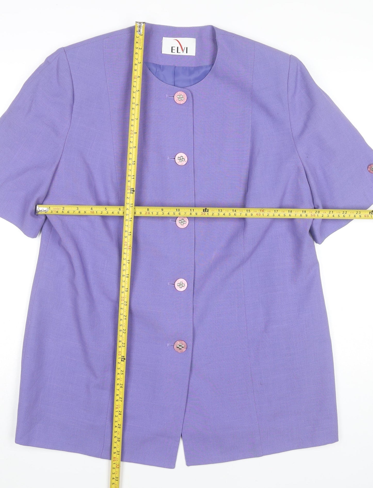 Elvi Women’s Purple Blazer Size 16 Short Sleeve Buttoned Jacket
