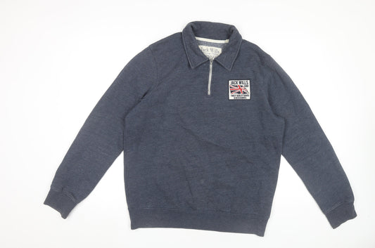 Jack Wills Womens Blue M Henley Sweatshirt 1/4 Zip Embroidered Logo