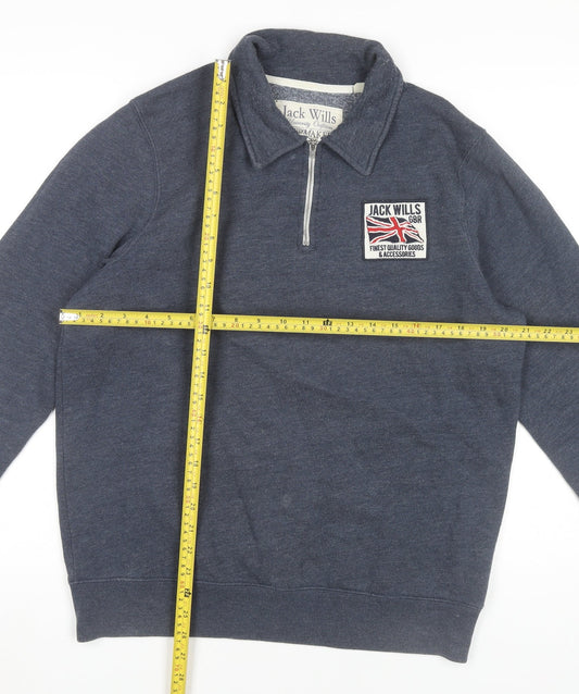 Jack Wills Womens Blue M Henley Sweatshirt 1/4 Zip Embroidered Logo