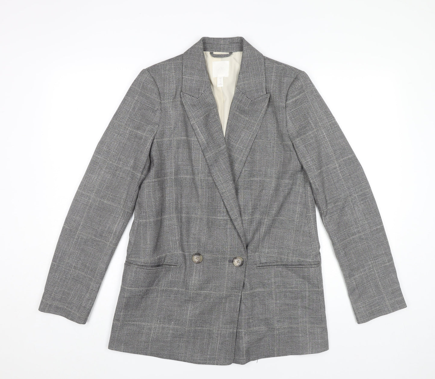 H&M Womens Grey Check Blazer Jacket UK 6 Business Casual