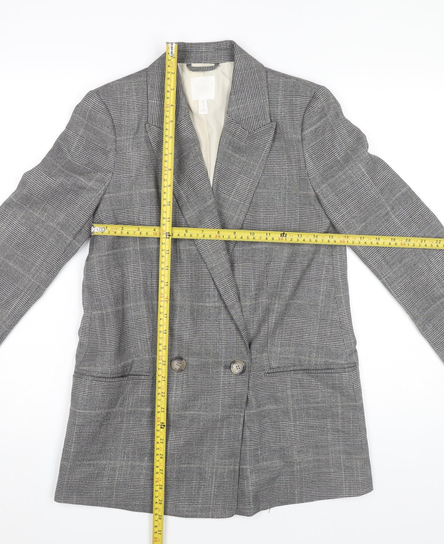 H&M Womens Grey Check Blazer Jacket UK 6 Business Casual