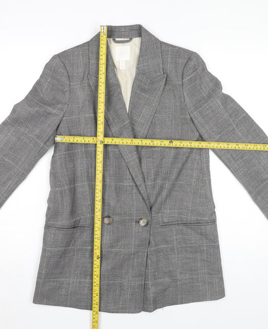 H&M Womens Grey Check Blazer Jacket UK 6 Business Casual