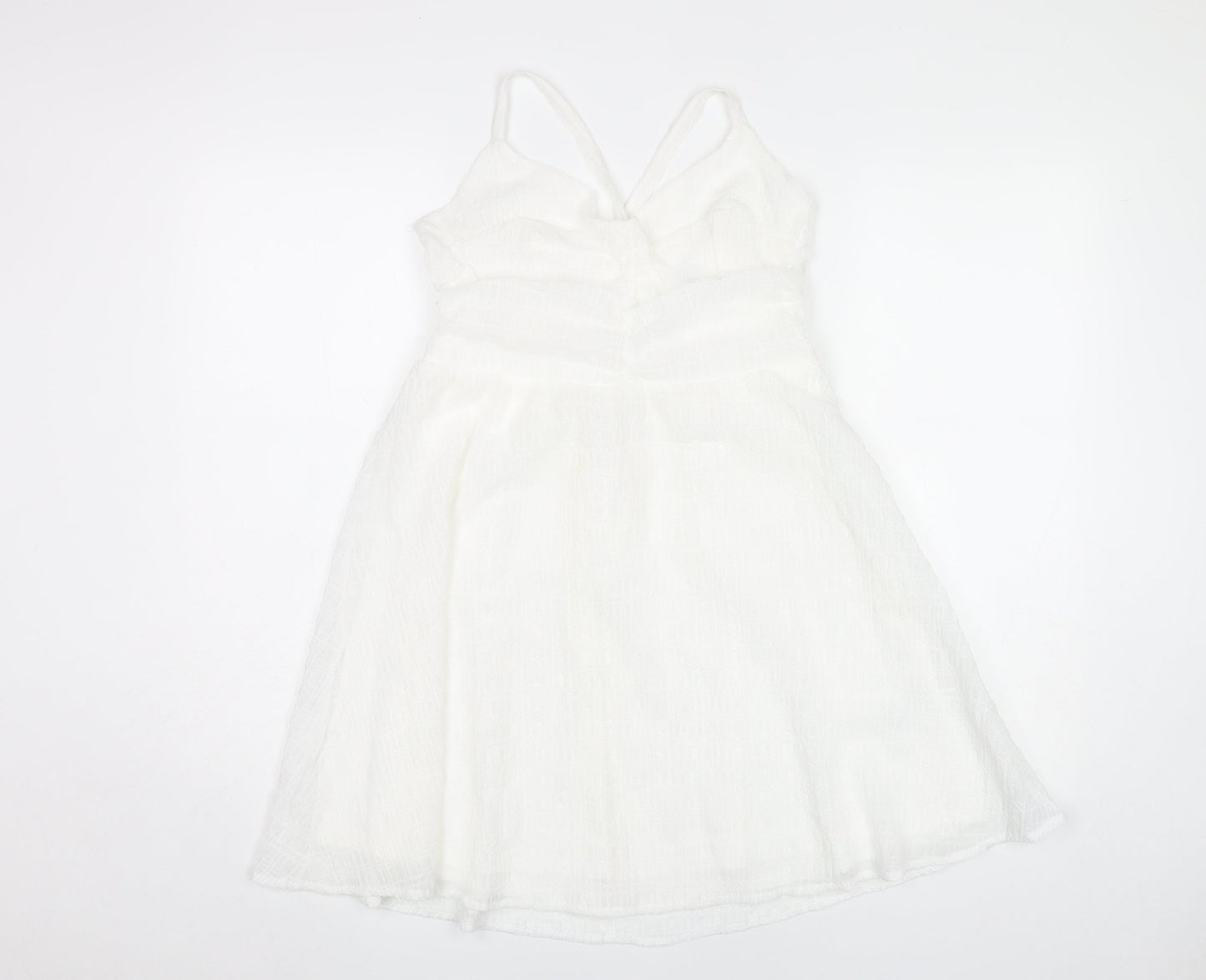 H&M Women’s White V-Neck A-Line Dress Size 14 Sleeveless Lace-Up