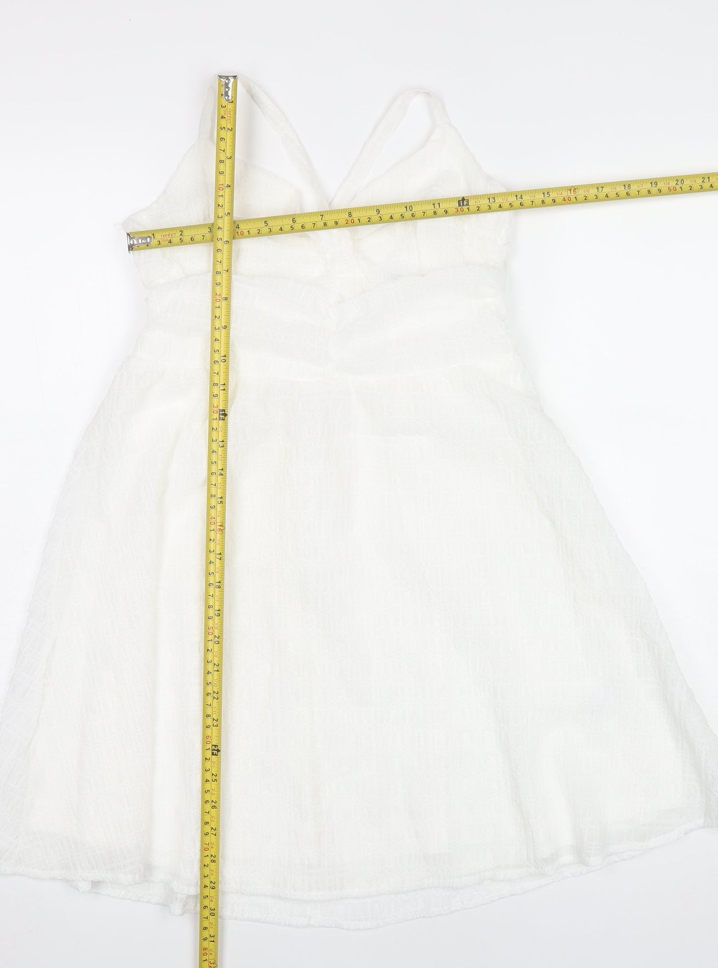H&M Women’s White V-Neck A-Line Dress Size 14 Sleeveless Lace-Up