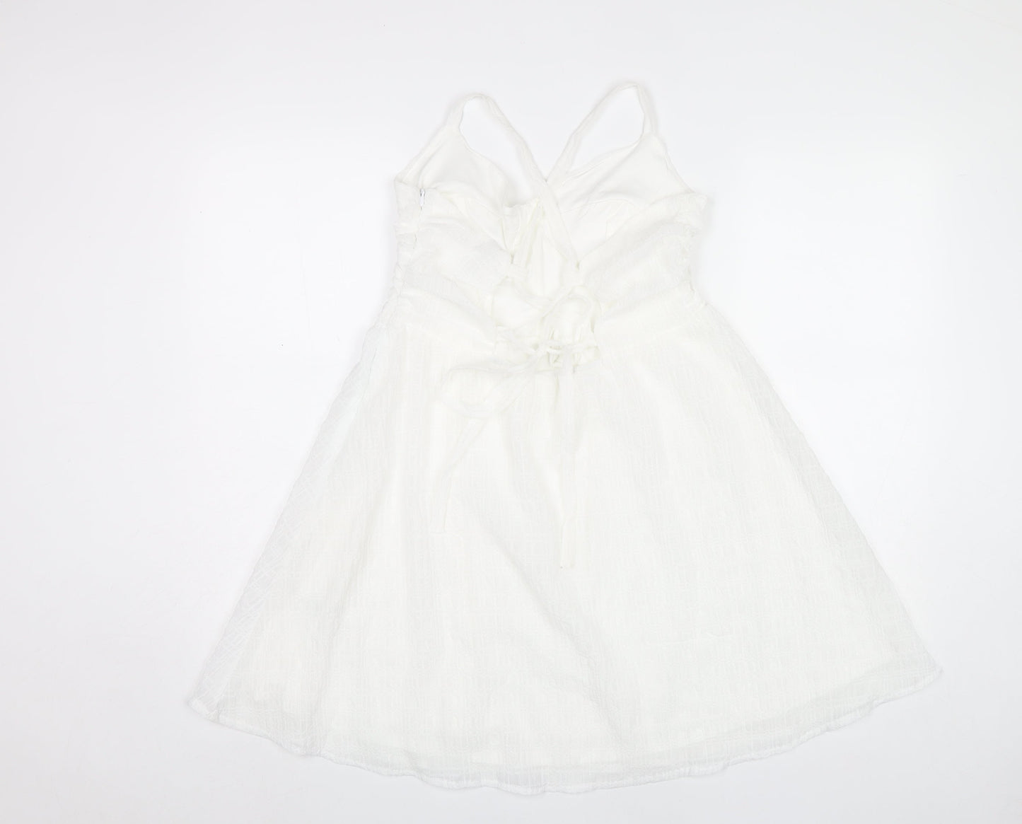 H&M Women’s White V-Neck A-Line Dress Size 14 Sleeveless Lace-Up