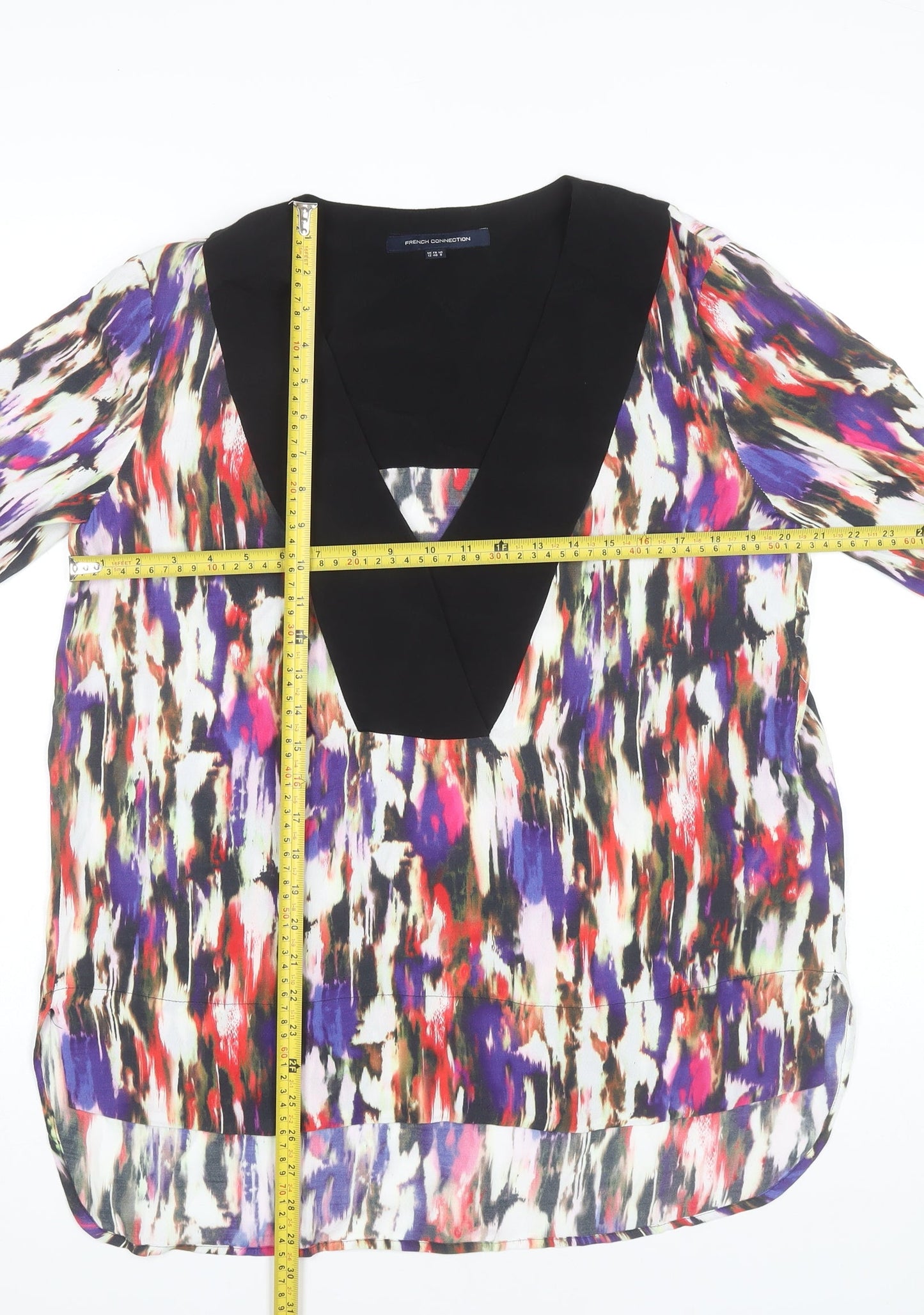 French Connection Womens Multicoloured Size 12 Viscose Long Sleeve Tunic Blouse