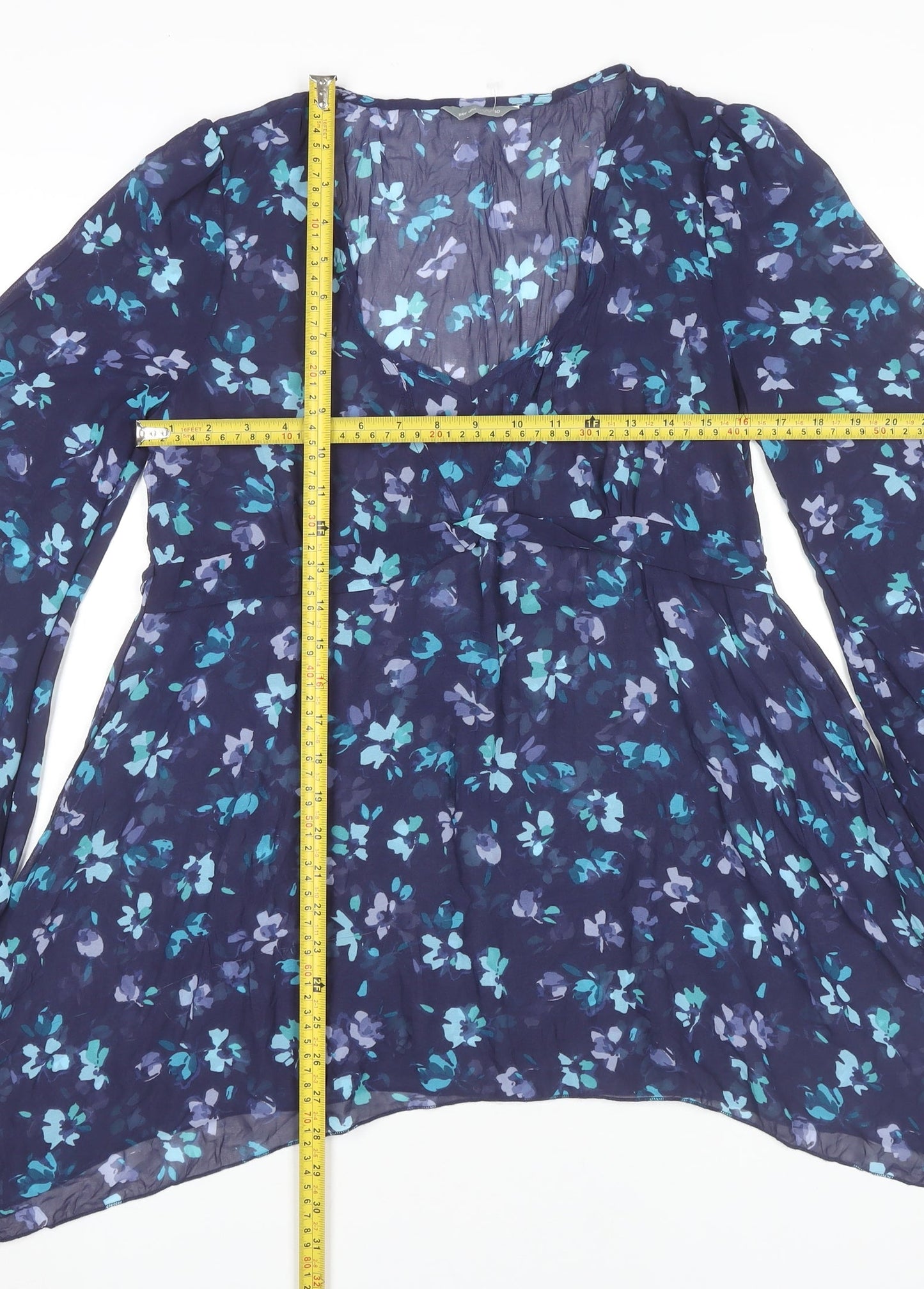 Marks and Spencer Per Una Womens Blue Floral Tunic Blouse Size 10