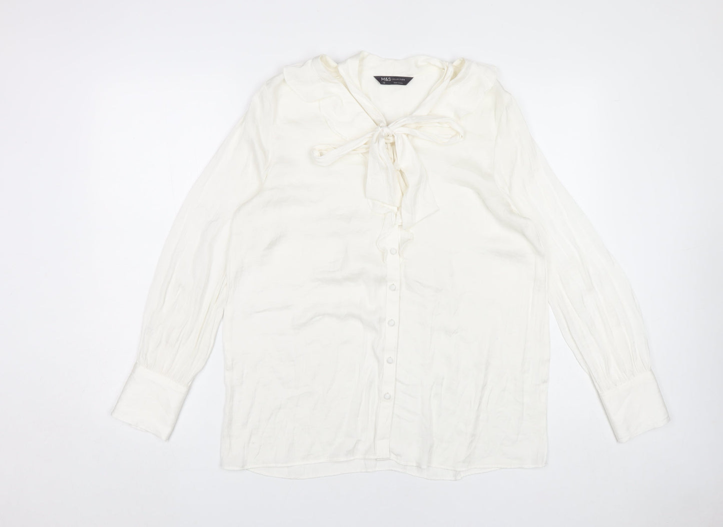 Marks and Spencer Women’s White Viscose Blouse Size 12 Long Sleeve