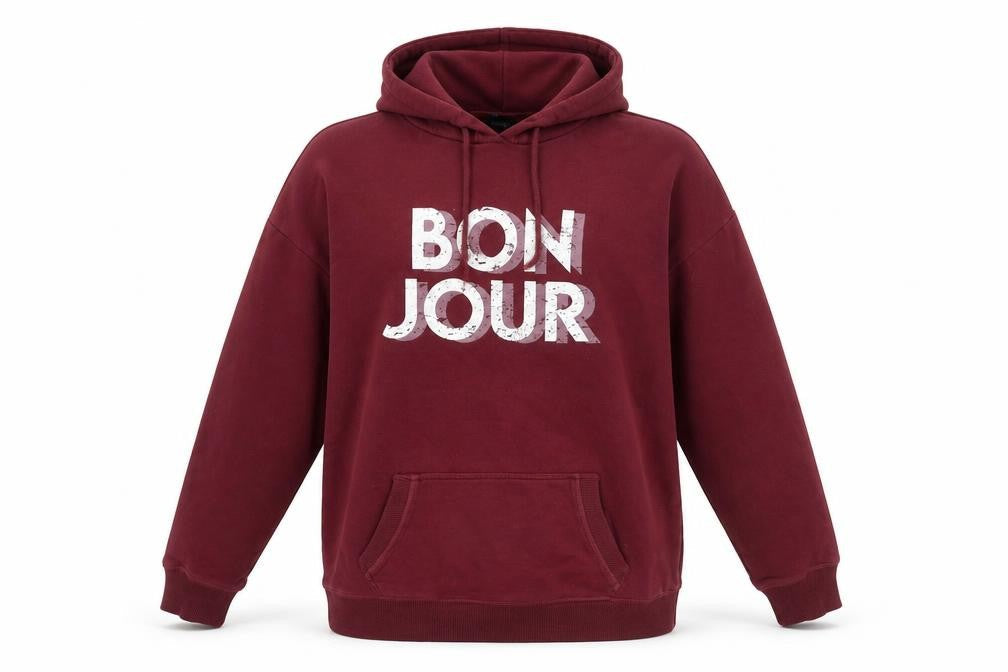 Next Women’s Burgundy Hoodie UK 14 Pullover Bonjour Print
