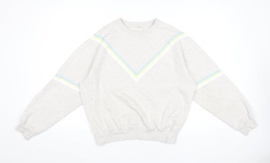 Hush Women’s Grey Cotton Sweatshirt Small Retro Stripe Crew Neck
