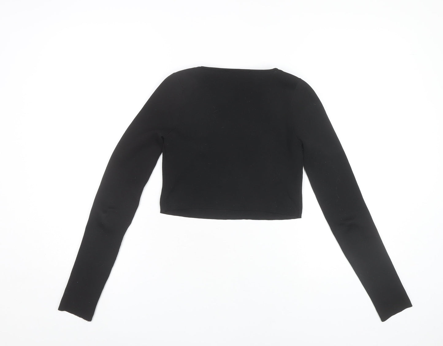 Zara Women Black Square Neck Cropped Long Sleeve Blouse Size 10