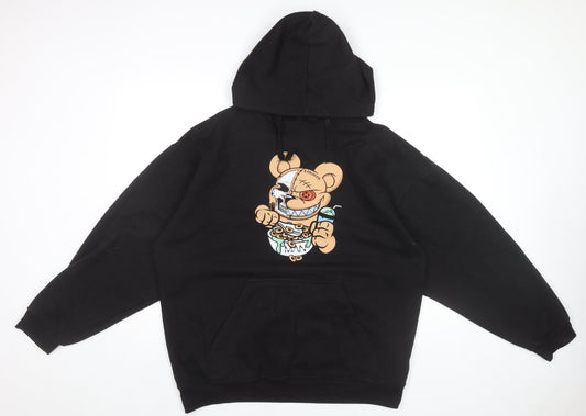 boohooMAN Men’s Black Pullover Hoodie Medium Cartoon Graphic Print