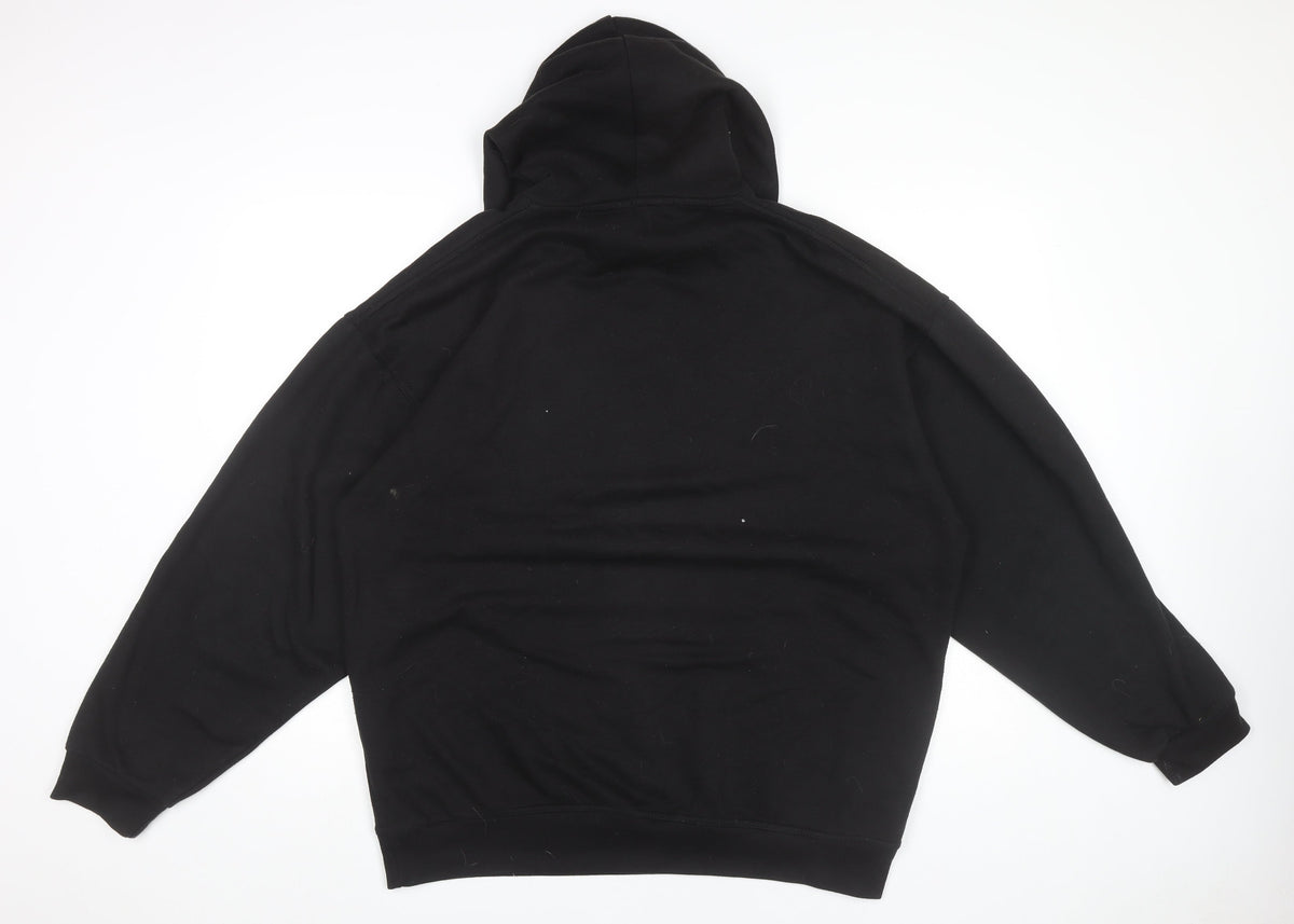 Close-up detail of boohooMAN Men’s Black Pullover Hoodie Medium Cartoon Graphic Print