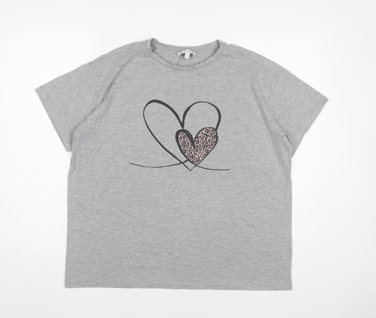 Apricot Womens Grey Heart Print T-Shirt Size 12 Short Sleeve