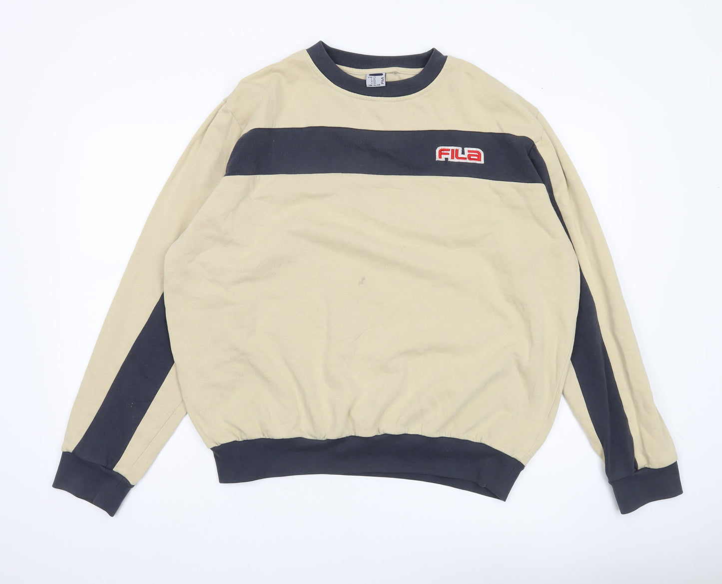 Fila Mens XL Beige Pullover Sweatshirt Logo Crew Neck Retro Sportswear