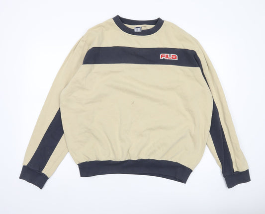 Fila Mens XL Beige Pullover Sweatshirt Logo Crew Neck Retro Sportswear