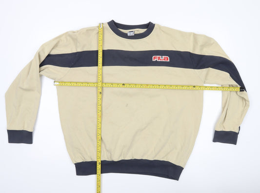 Fila Mens XL Beige Pullover Sweatshirt Logo Crew Neck Retro Sportswear