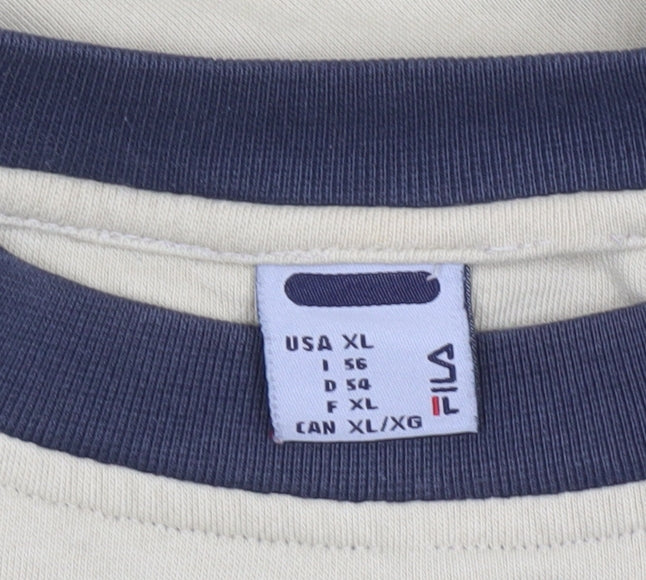 Fila Mens XL Beige Pullover Sweatshirt Logo Crew Neck Retro Sportswear