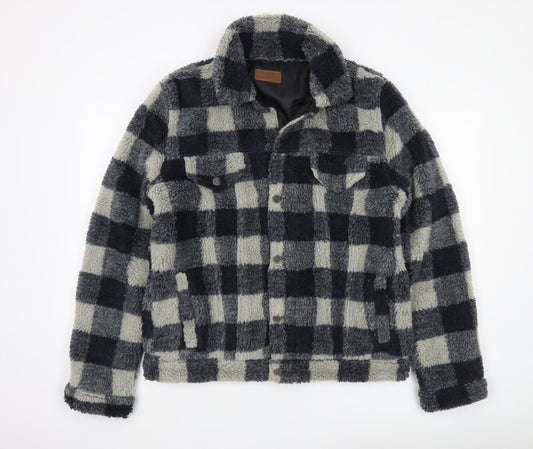 ASOS Men’s Black Grey Check Fleece Jacket Size L 40-42" Casual Winter