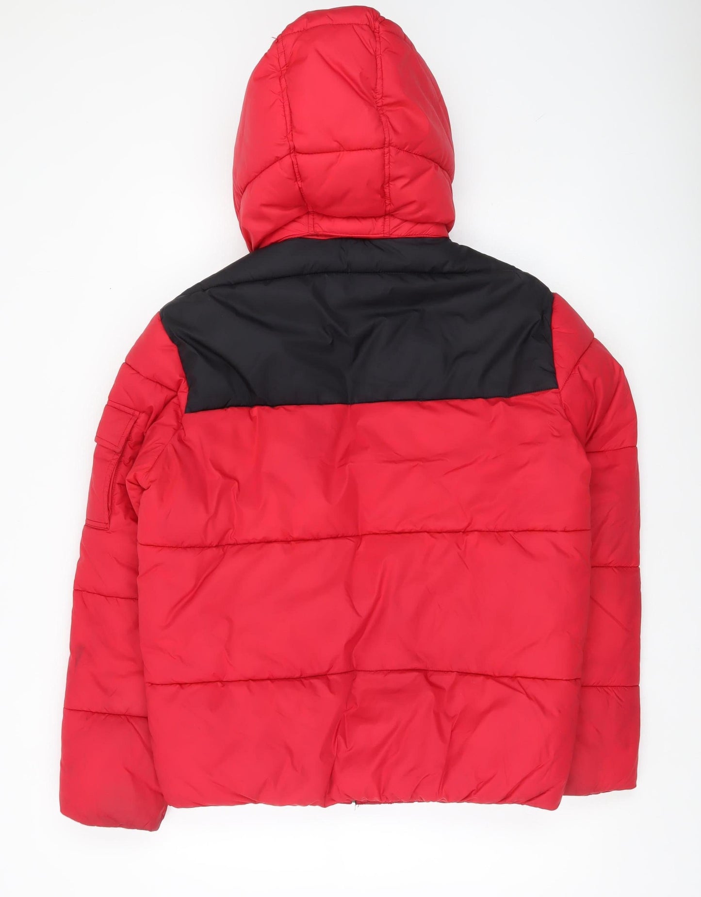 H&M Men’s Red Puffer Jacket S Hooded Quilted Insulated Winter Coat