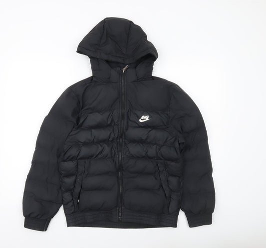 Nike Boys Black 12-13 Years Puffer Jacket Hooded Quilted Winter Coat