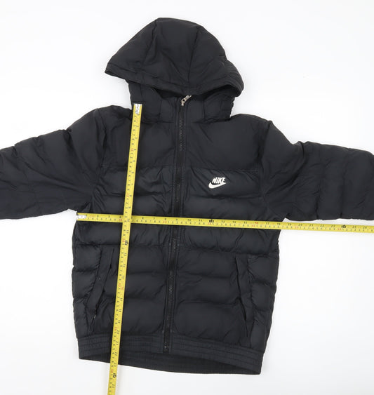 Nike Boys Black 12-13 Years Puffer Jacket Hooded Quilted Winter Coat