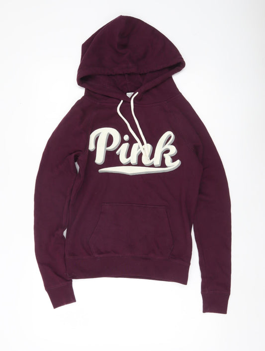 Victoria's Secret PINK Womens Hoodie XS Maroon Pullover Logo Cotton Blend