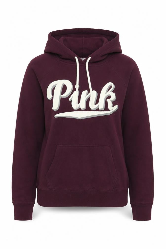 Victoria's Secret PINK Womens Hoodie XS Maroon Pullover Logo Cotton Blend